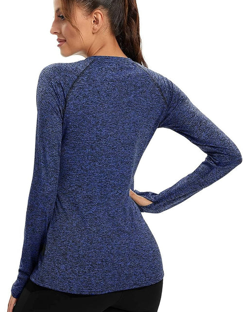 Load image into Gallery viewer, Women Fleece Thermal Long Sleeve Running Shirt Workout Tops Moisture Wicking Athletic Shirts with Thumb Holes