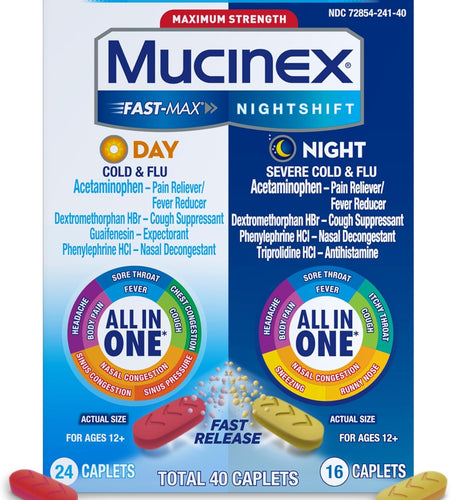 Maximum Strength  Fast-Max Day Cold & Flu & Nightshift Night Severe Cold & Flu All in One, Fast Release, Powerful Multi-Symptom Relief, 40 Caplets (24 Day Time + 16 Night Time)