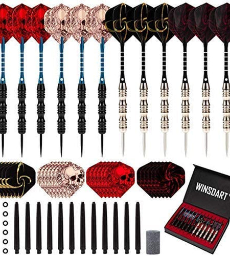 Darts Metal Tip Set Professional Metal Darts for Dartboard Steel Tip Darts with Nonslip Iron Barrel Aluminum Dart Shafts,Extra Flights,Dart Sharpener,Gift Box