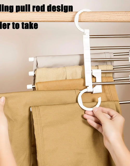 Load image into Gallery viewer, Maxirack 5-In-1 Magic Trouser Rack – Stainless Steel Folding Pant &amp; Tie Organizer for Closet &amp; Wardrobe Storage

