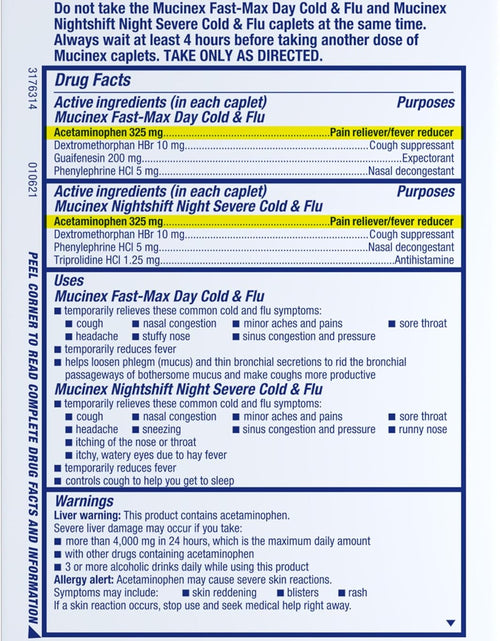 Load image into Gallery viewer, Maximum Strength  Fast-Max Day Cold &amp; Flu &amp; Nightshift Night Severe Cold &amp; Flu All in One, Fast Release, Powerful Multi-Symptom Relief, 40 Caplets (24 Day Time + 16 Night Time)
