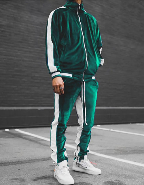Load image into Gallery viewer, Velour Tracksuit Mens,2023 Men&#39;S Velour Tracksuit 2 Pieces Winter Warm Full Zip up Jacket Sweatpants Fitness Sportswear Sweatsuit Jogger Sets
