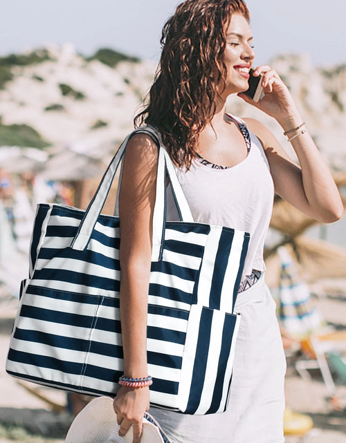 Load image into Gallery viewer, Beach Bags for Women, Beach Tote Bag Waterproof Sandproof Swim Pool Bag Large Capacity Beach Bag with Wet Pocket
