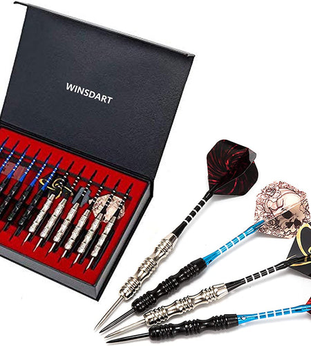Darts Metal Tip Set Professional Metal Darts for Dartboard Steel Tip Darts with Nonslip Iron Barrel Aluminum Dart Shafts,Extra Flights,Dart Sharpener,Gift Box