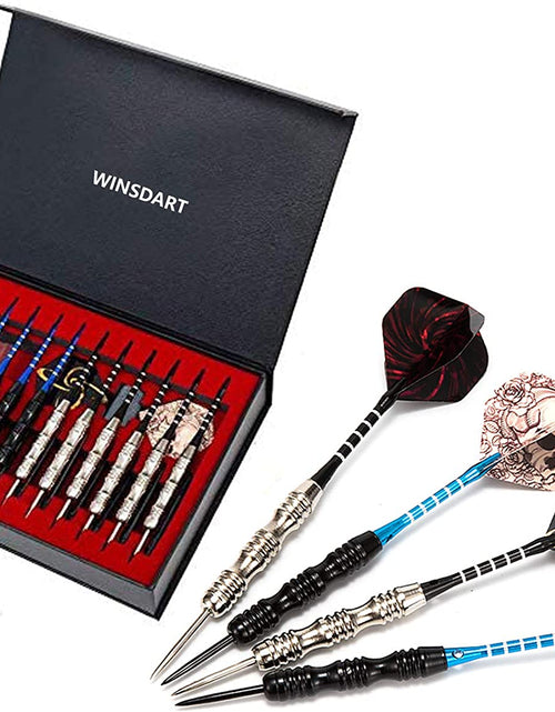 Load image into Gallery viewer, Darts Metal Tip Set Professional Metal Darts for Dartboard Steel Tip Darts with Nonslip Iron Barrel Aluminum Dart Shafts,Extra Flights,Dart Sharpener,Gift Box
