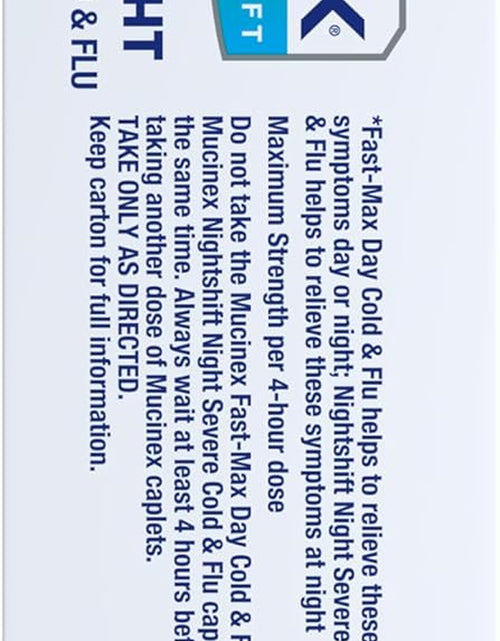 Load image into Gallery viewer, Maximum Strength  Fast-Max Day Cold &amp; Flu &amp; Nightshift Night Severe Cold &amp; Flu All in One, Fast Release, Powerful Multi-Symptom Relief, 40 Caplets (24 Day Time + 16 Night Time)
