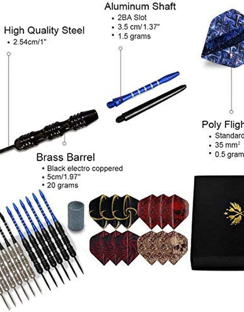 Load image into Gallery viewer, Darts Metal Tip Set Professional Metal Darts for Dartboard Steel Tip Darts with Nonslip Iron Barrel Aluminum Dart Shafts,Extra Flights,Dart Sharpener,Gift Box
