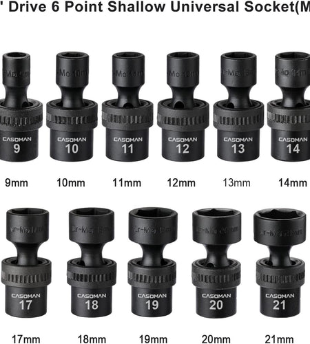 15 PCS 3/8" Drive Standard Universal Impact Socket Set, 6 Point, Metric,8-22Mm