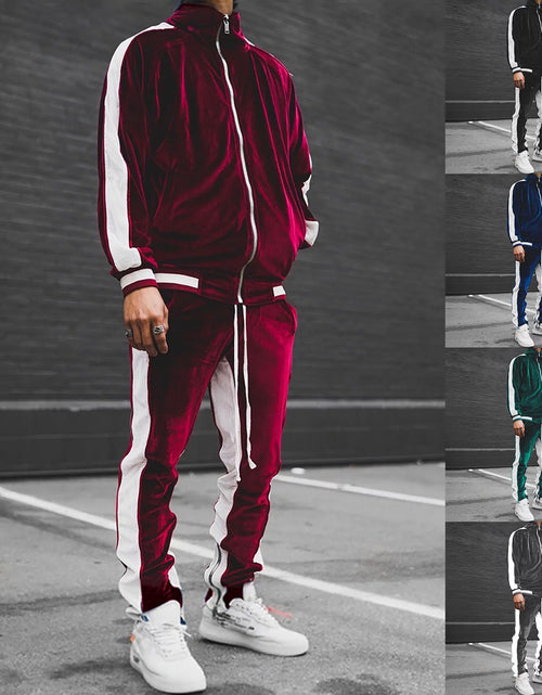 Load image into Gallery viewer, Velour Tracksuit Mens,2023 Men&#39;S Velour Tracksuit 2 Pieces Winter Warm Full Zip up Jacket Sweatpants Fitness Sportswear Sweatsuit Jogger Sets
