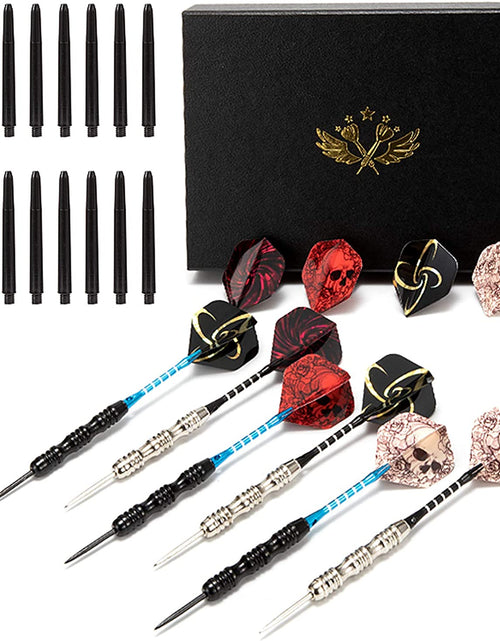 Load image into Gallery viewer, Darts Metal Tip Set Professional Metal Darts for Dartboard Steel Tip Darts with Nonslip Iron Barrel Aluminum Dart Shafts,Extra Flights,Dart Sharpener,Gift Box
