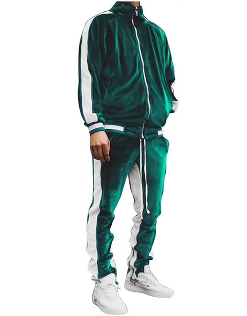 Load image into Gallery viewer, Velour Tracksuit Mens,2023 Men&#39;S Velour Tracksuit 2 Pieces Winter Warm Full Zip up Jacket Sweatpants Fitness Sportswear Sweatsuit Jogger Sets
