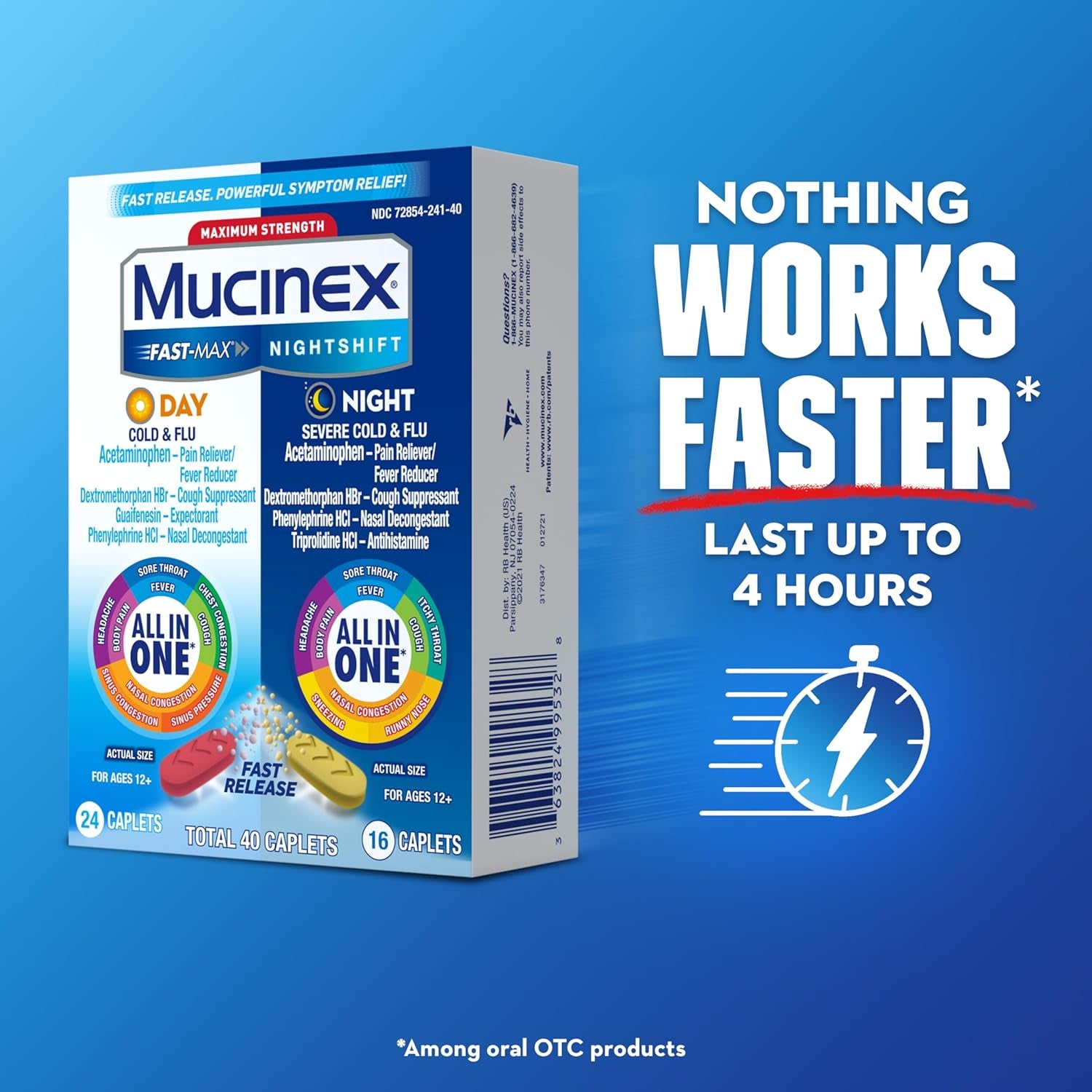 Maximum Strength  Fast-Max Day Cold & Flu & Nightshift Night Severe Cold & Flu All in One, Fast Release, Powerful Multi-Symptom Relief, 40 Caplets (24 Day Time + 16 Night Time)