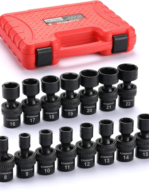 Load image into Gallery viewer, 15 PCS 3/8&quot; Drive Standard Universal Impact Socket Set, 6 Point, Metric,8-22Mm
