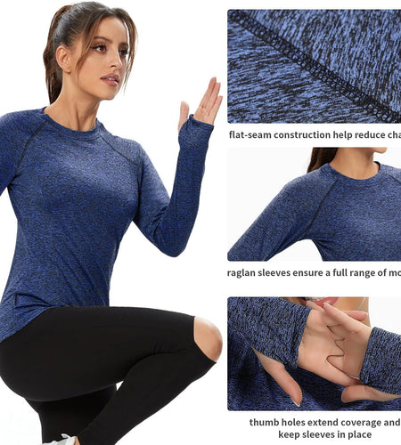 Women Fleece Thermal Long Sleeve Running Shirt Workout Tops Moisture Wicking Athletic Shirts with Thumb Holes