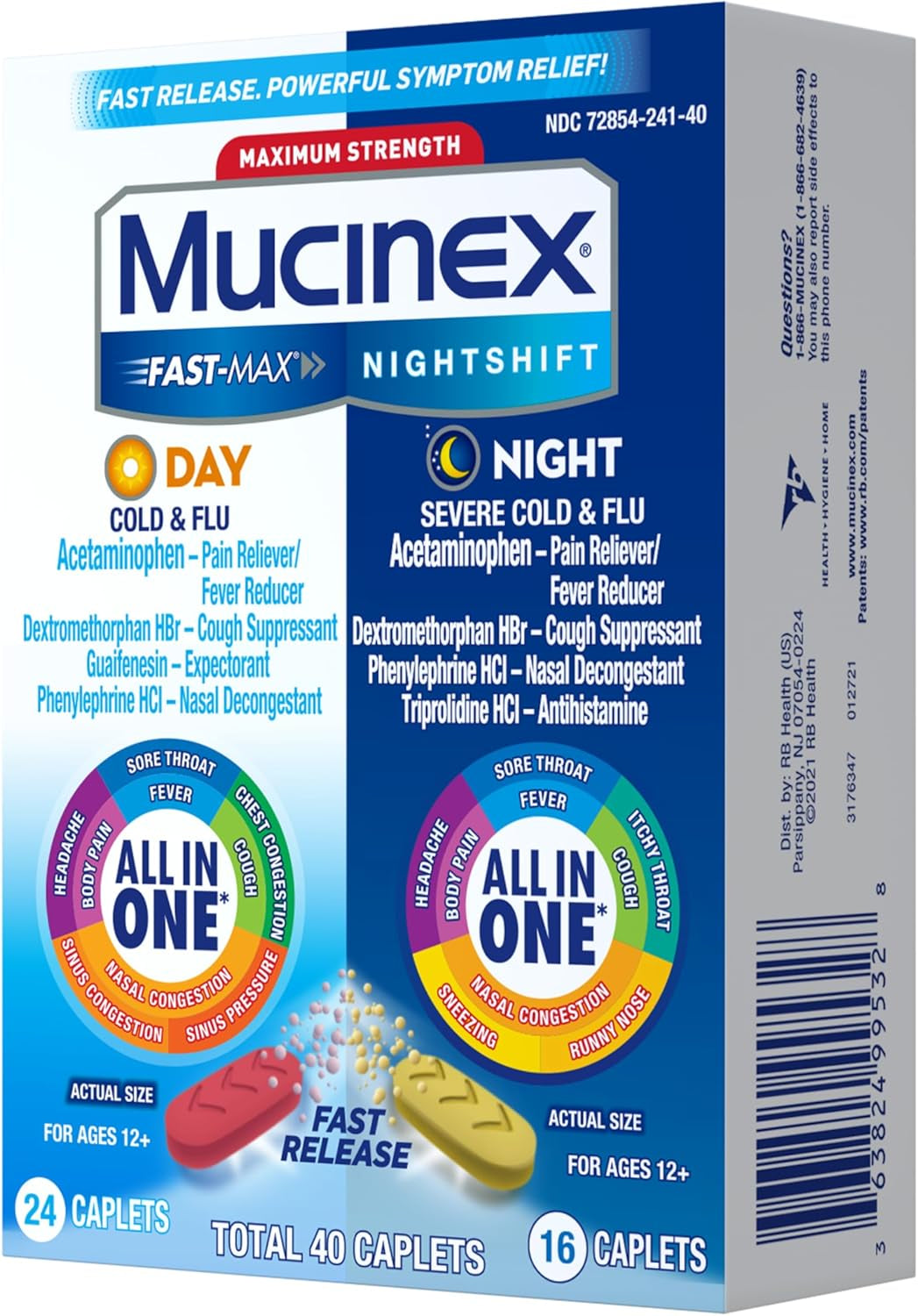 Maximum Strength  Fast-Max Day Cold & Flu & Nightshift Night Severe Cold & Flu All in One, Fast Release, Powerful Multi-Symptom Relief, 40 Caplets (24 Day Time + 16 Night Time)