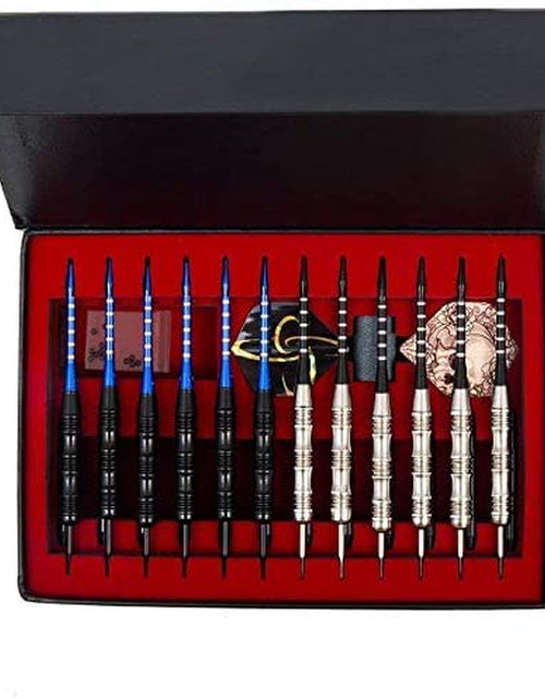 Load image into Gallery viewer, Darts Metal Tip Set Professional Metal Darts for Dartboard Steel Tip Darts with Nonslip Iron Barrel Aluminum Dart Shafts,Extra Flights,Dart Sharpener,Gift Box

